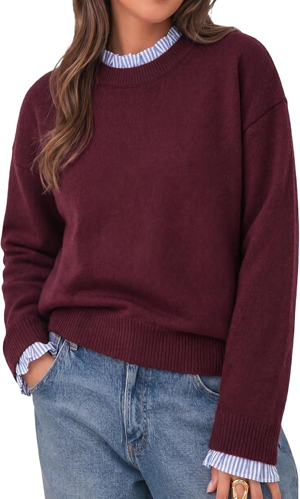 Cicy Bell Womens Long Sleeve Sweater Ruffle Crew Neck Patchwork Knit Tops | Amazon (US)