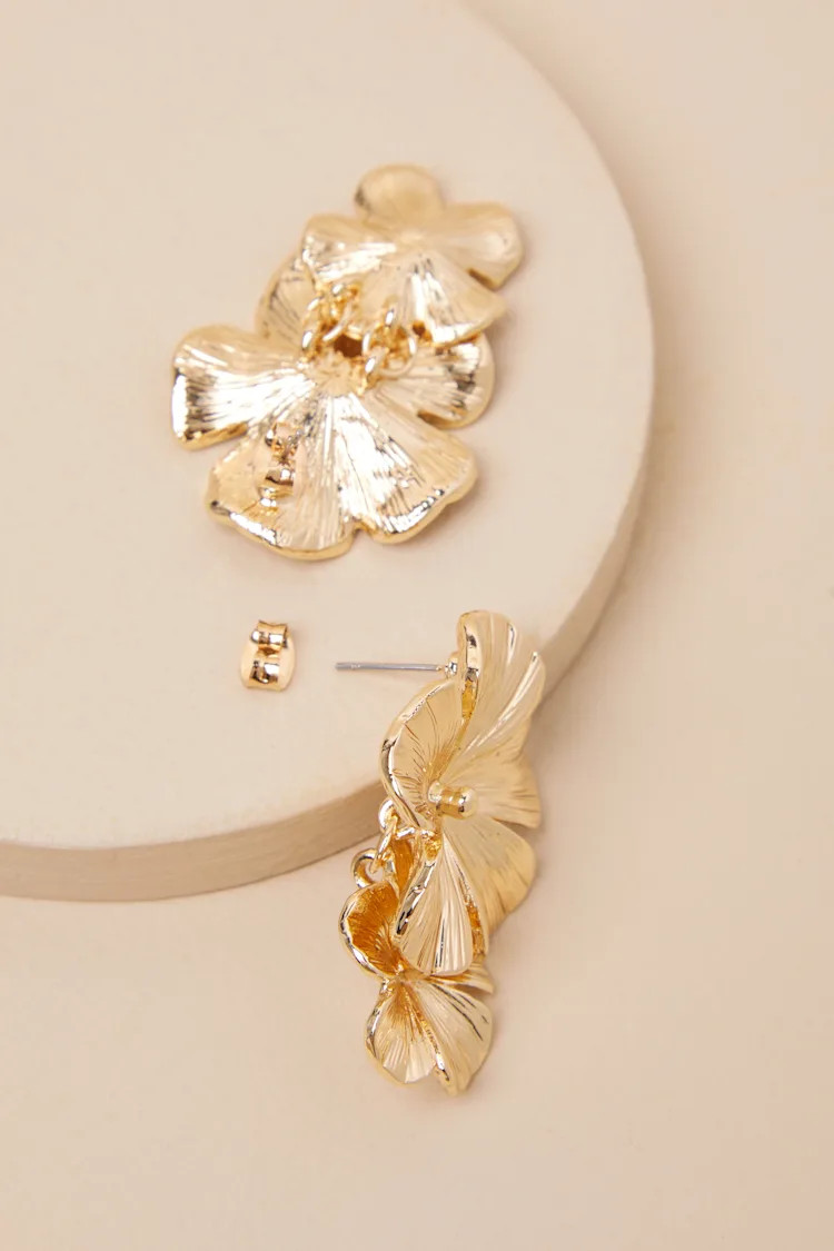 Aster Gold Flower Statement Earrings | Lulus