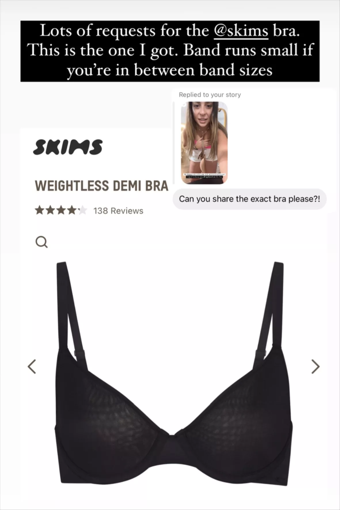 SKIMS, Intimates & Sleepwear, Skims Weightless Demi Bra Womens