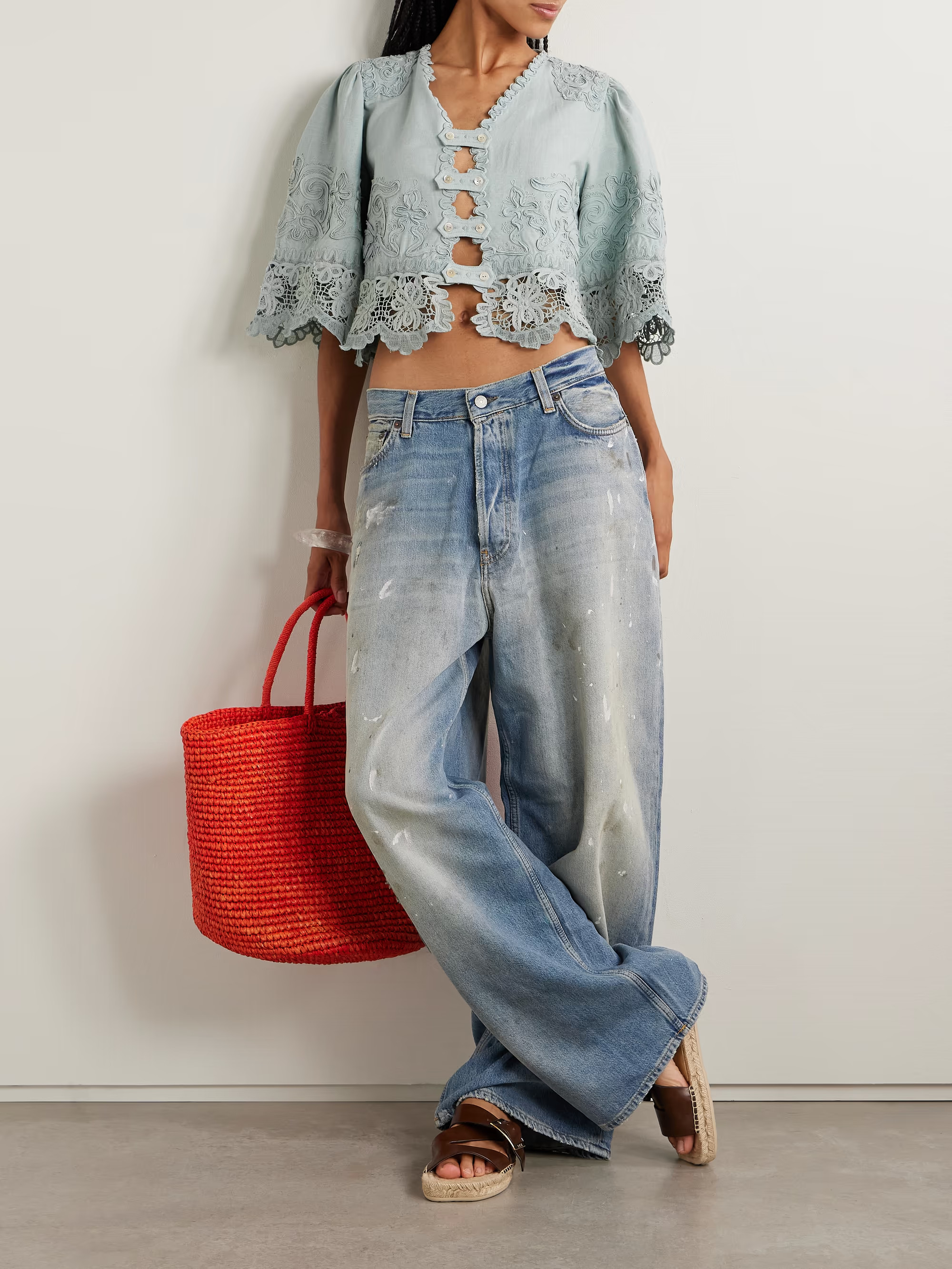 Iyla cropped embroidered broderie anglaise cotton and linen-blend top | NET-A-PORTER (US)