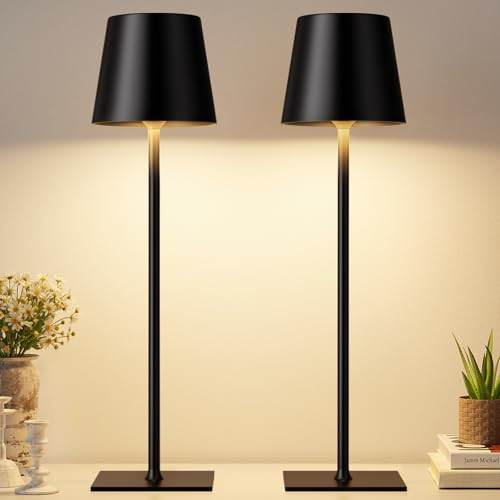 Black Cordless Rechargeable Table Lamp, 2 Pack Portable Desk Lamp with 5000mAh Battery, Touch Control Stepless Dimming, Wireless Night Light for Dining, Outdoor Camping, Coffee Shop, Waterproof Design | Amazon (US)