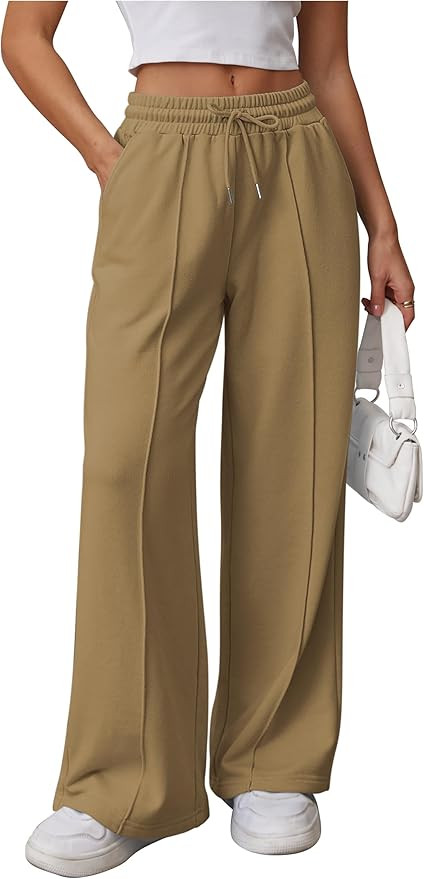 ATHMILE Womens Wide Leg Sweatpants High Waisted Baggy Pants Fashion Teen Girl Drawstring Athletic... | Amazon (US)
