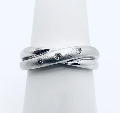 Vintage 10K Solid White Gold Diamond Criss Cross X Wedding Band Ring Size 7 | eBay US