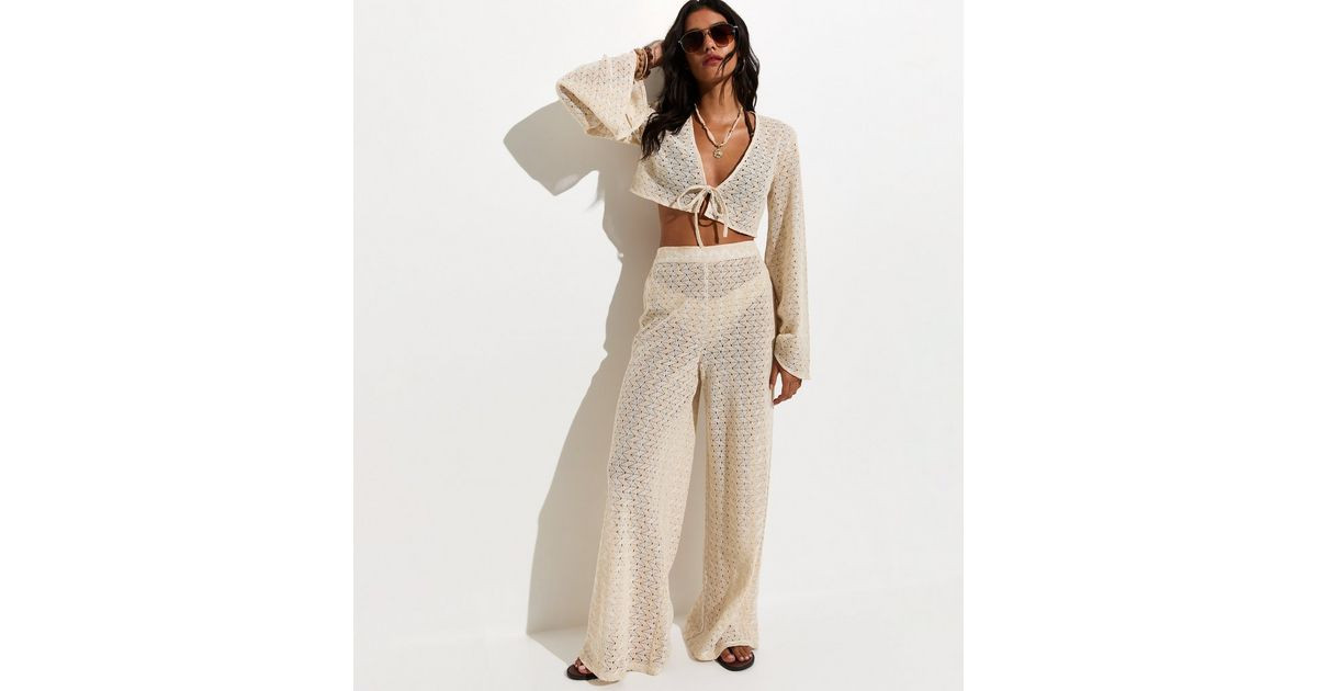 Women's Off White Cotton Rich Crochet Knit Beach Trousers New Look | New Look (UK)