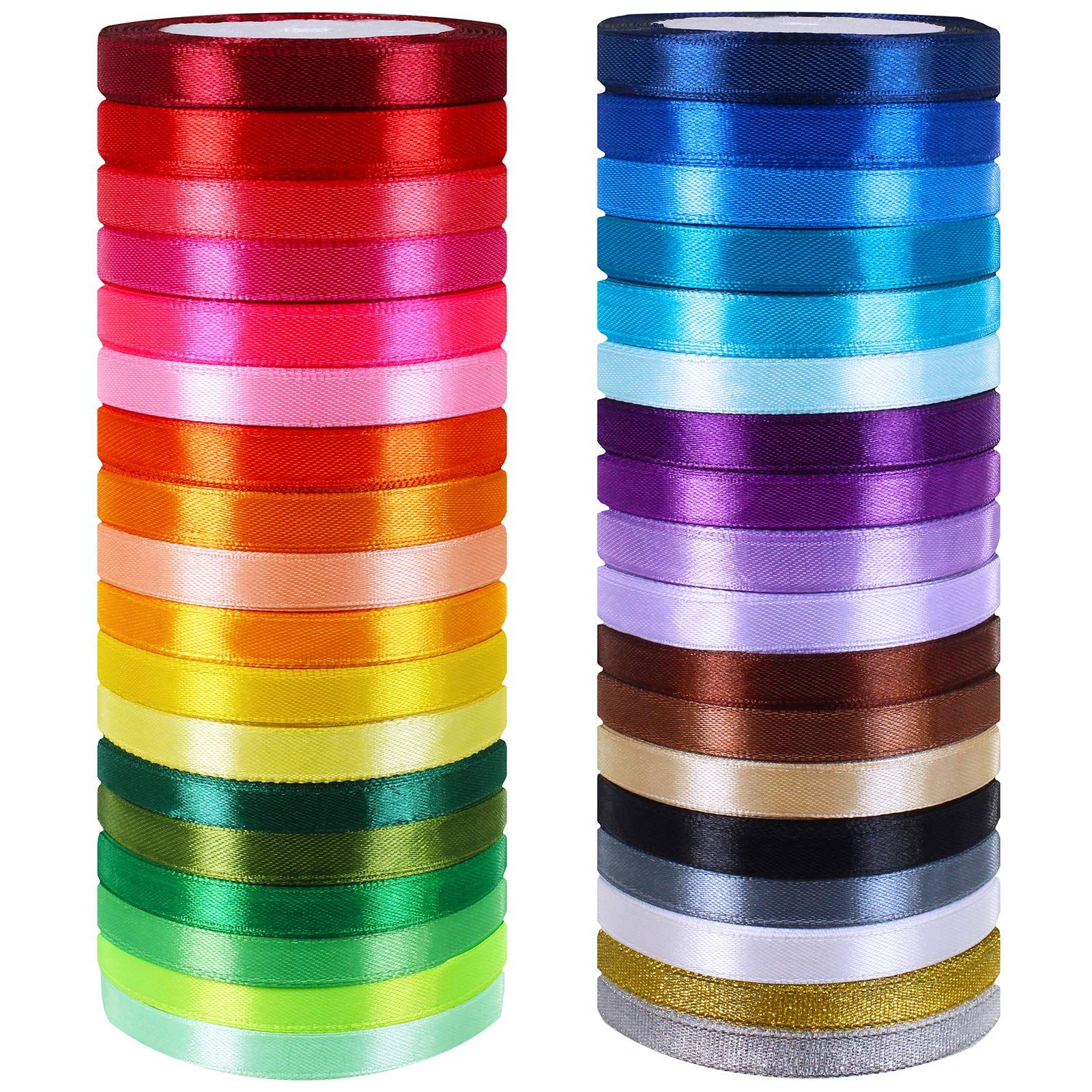 Winlyn 36 Colors 900 Yards Fabric Ribbons Satin Ribbons Metallic Glitter Ribbons Rolls Craft Ribb... | Amazon (US)