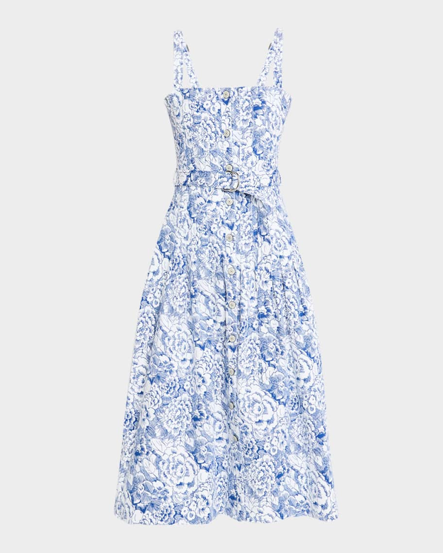 Cinq a Sept Branwen Sketchbook Floral Midi Dress | Neiman Marcus