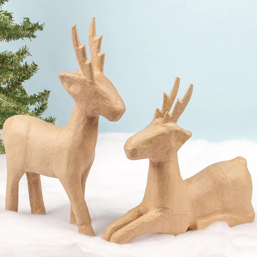 Set of 2 Unfinished Paper Mache Sitting and Standing Deer by Factory Direct Craft - Premade Reind... | Amazon (US)