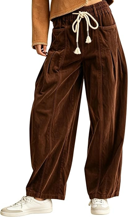 Himosyber Women's Corduroy Pants Baggy Wide Leg Harem Pants | Amazon (US)
