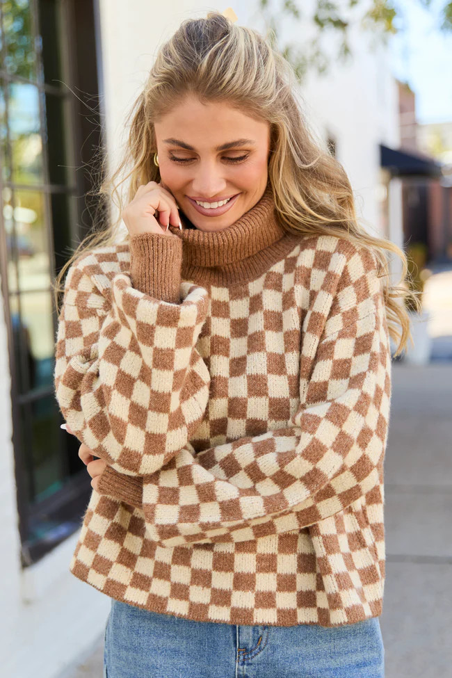 Kelli Brown Checkered Turtleneck Sweater | Pink Lily
