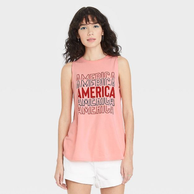 Women's America Graphic Tank Top - Coral Pink | Target