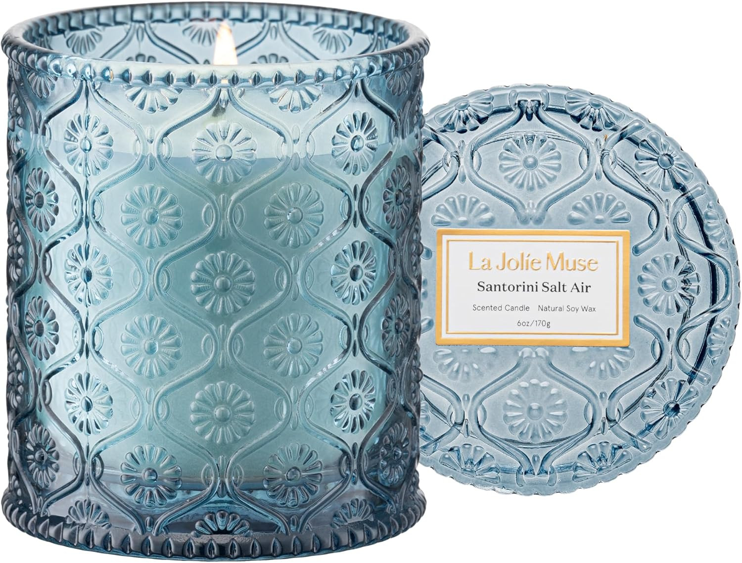 LA JOLIE MUSE Santorini Salt Air Candle - Bergamot, Sea Daffodil, Sandalwood | 6 oz Natural Soy W... | Amazon (US)