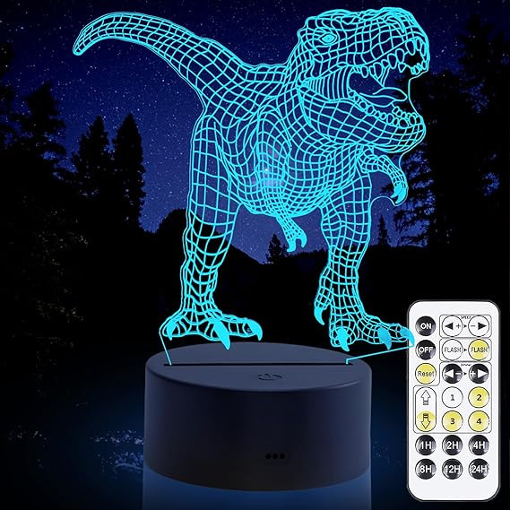 Dinosaur Night Light, 3D LED Night Lamp for Boys -Dinosaur Themed Room Lamps, Optical Illusion La... | Amazon (US)