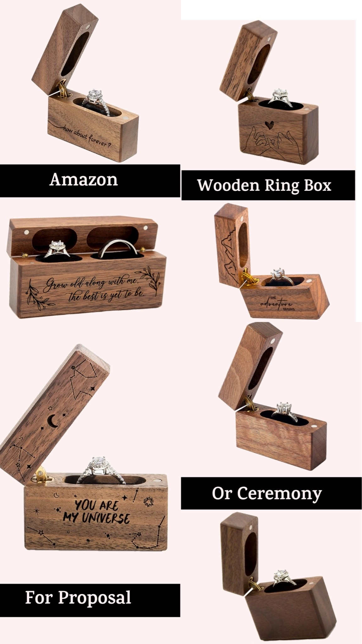 Beautiful keepsake of wedding proposal or ceremony - wooden engagement ring box options, engraved or plain on Amazon.

Wedding ring case, wood ring holder, wedding photography, anniversary gift, double ring box, ring bearer box, Christmas gift for wife or girlfriend.

#LTKWedding #LTKSeasonal
