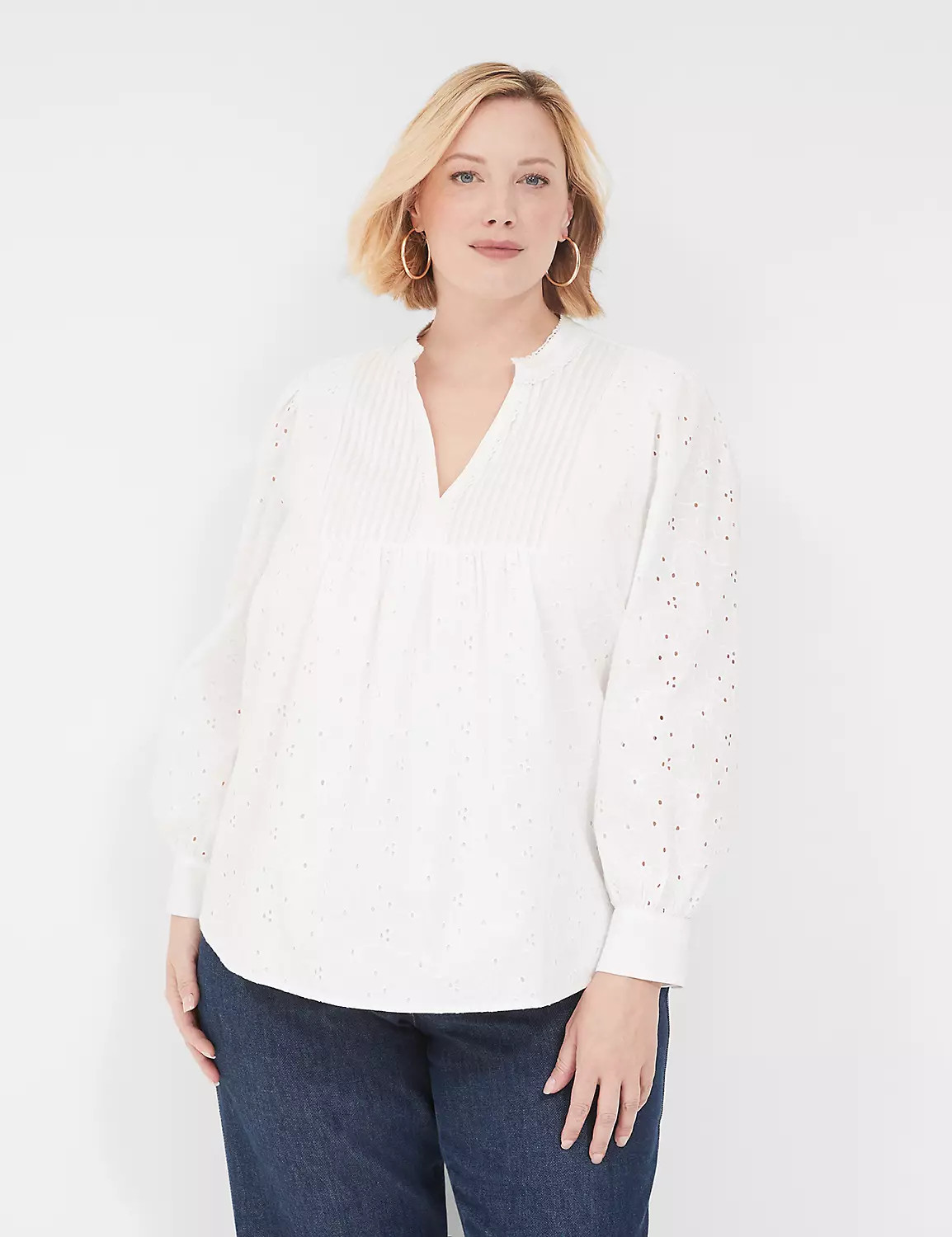 Split-Neck Eyelet & Knit Blouse | LaneBryant | Lane Bryant (US)