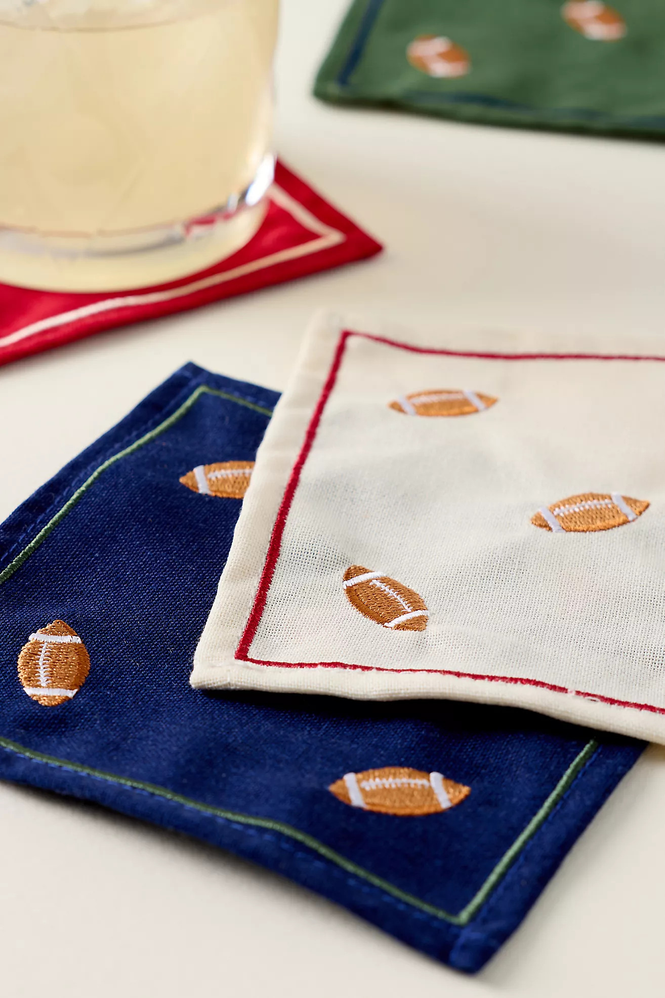 Frasier Sterling Football Linen Blend Cocktail Napkins, Set of 4 | Anthropologie (US)