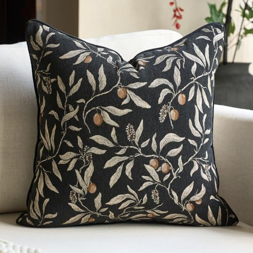 Alerfa Black Floral Throw Pillow Cover 20 x 20 Inch Sqaure Luxury Decorative Pillow Cover for Couch Living Room Bedroom | Amazon (US)