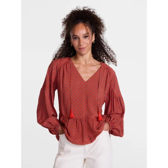 Scenario Women's Gathered Yoke Blouse with Long Sleeves, Sizes XS-XXXL | Walmart (US)