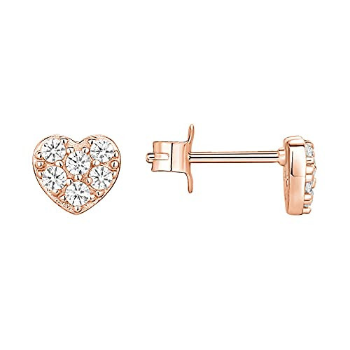 PAVOI 14K Rose Gold Plated 925 Sterling Silver Heart Earrings - Gold Stud Earrings for Women - Tiny Heart Studs Valentine's Day Jewelry Gifts for Women | Amazon (US)