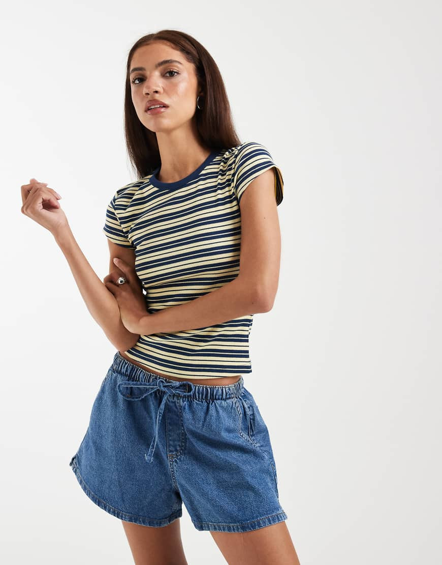 ASOS DESIGN ribbed baby tee in yellow & navy stripe-Multi | ASOS (Global)