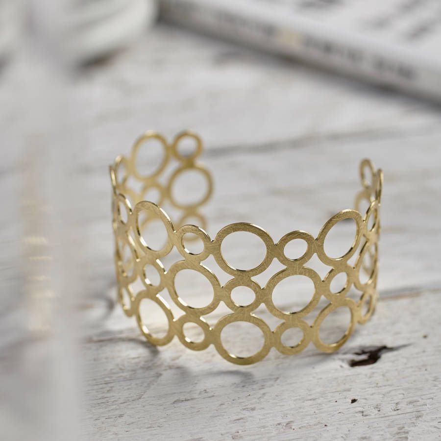 Lime Lace Brushed Gold Circles Cuff Bracelet | Notonthehighstreet.com US