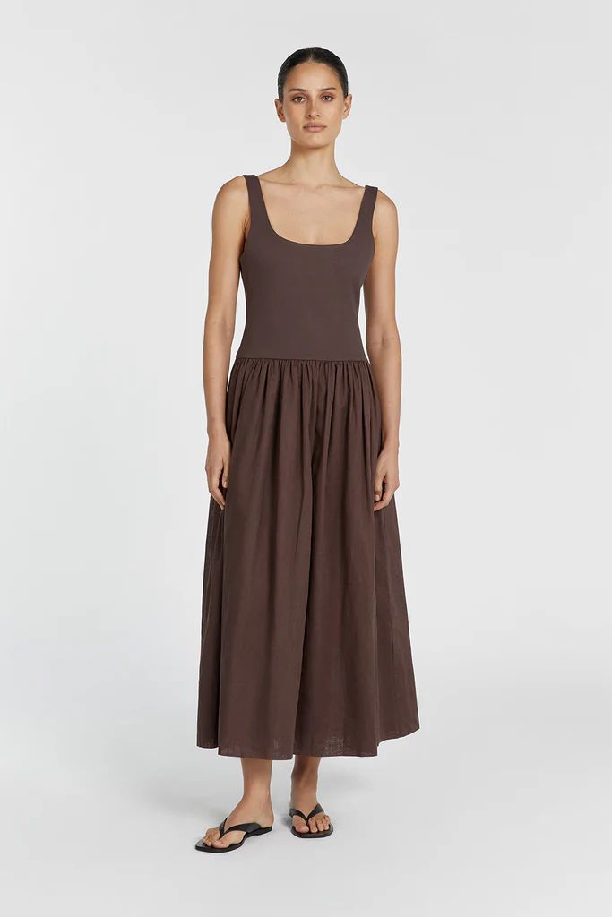 MON CHOCOLATE SCOOP NECK MIDI DRESS | DISSH