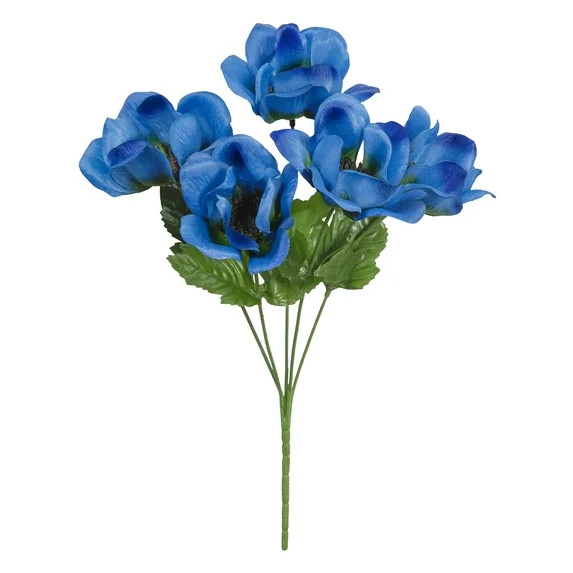 13-inch Artificial Silk Blue 5 Heads Anemone Flower Pick, for Indoor Use, by Mainstays | Walmart (US)