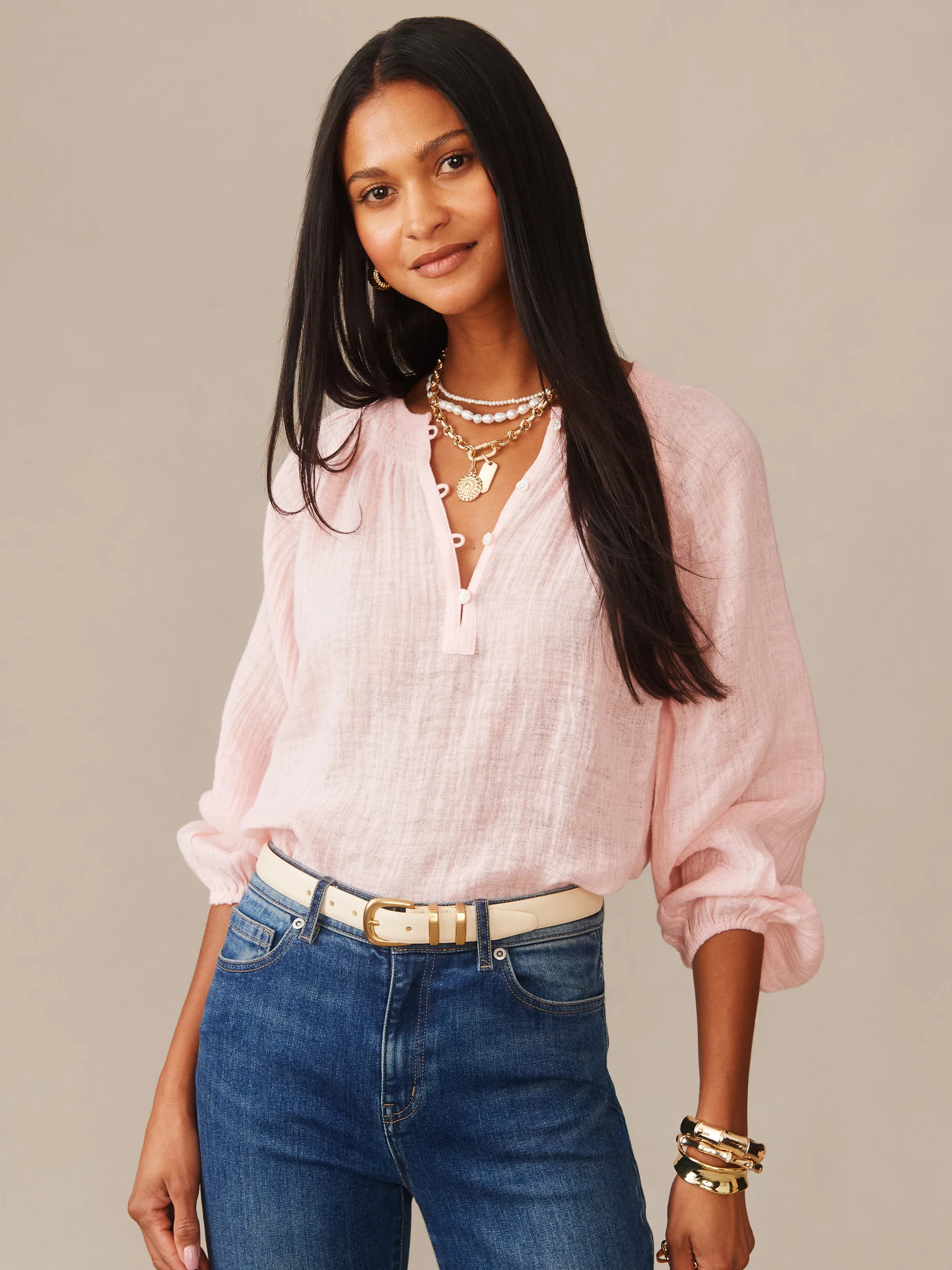 J.McLaughlin Women's Tatiana Linen Blouse Pink, Size Small | J.McLaughlin