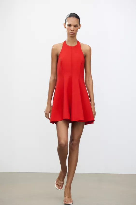 Short halter neck dress. Open back. Hidden in-seam side pockets. Matching inner lining. Back clos... | Zara US