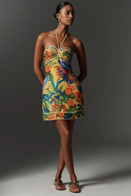 Farm Rio Bright Nature Linen Halter Mini Dress | Anthropologie (US)