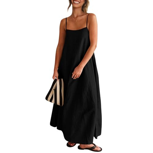 Shy Velvet Women's 2026 Summer Linen Maxi Dress Contrast Spaghetti Strap Dress Backless Casual Pa... | Amazon (US)