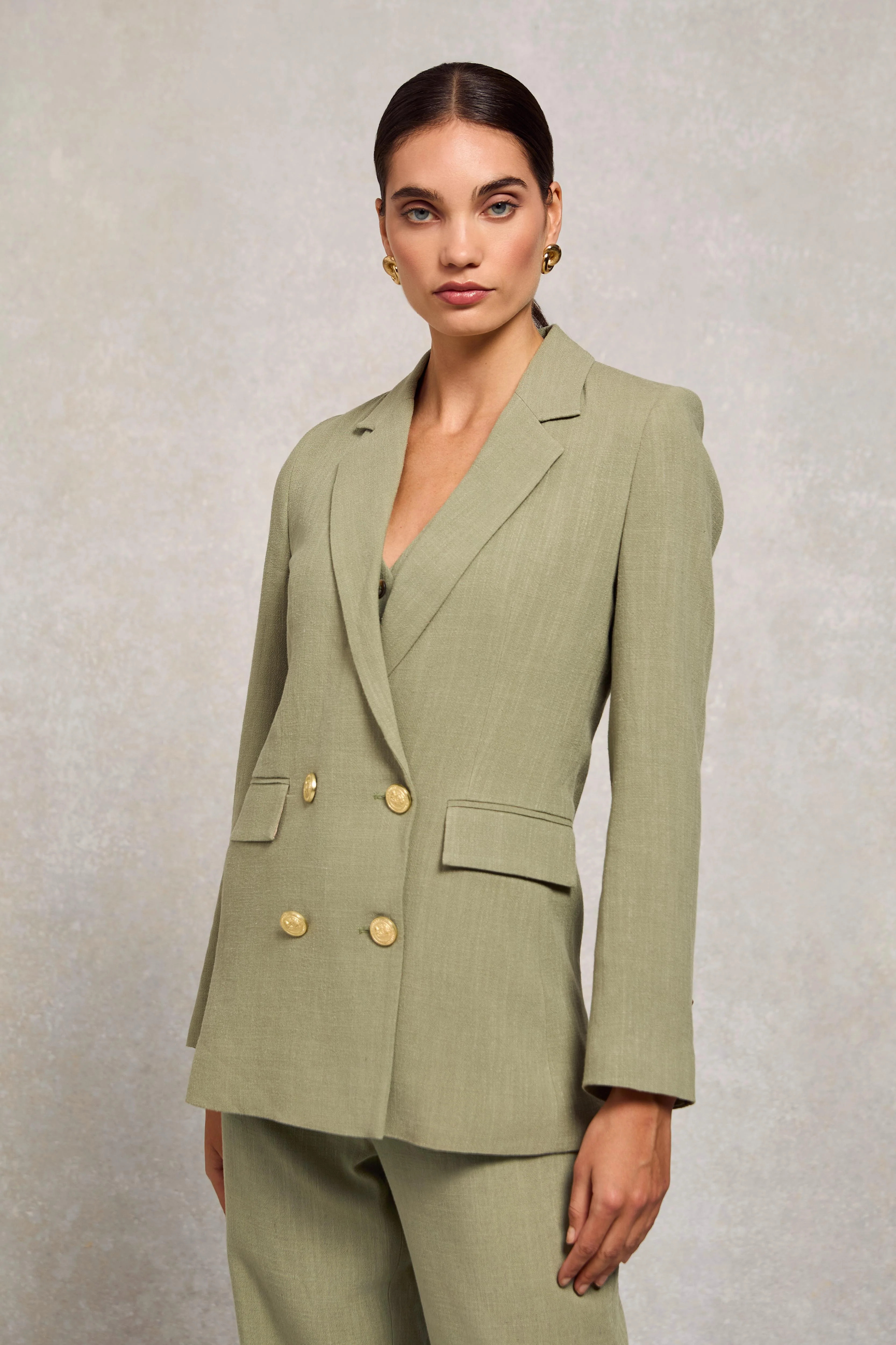 Double Breasted Blazer (Sage Linen) | Holland Cooper