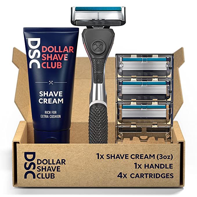 Dollar Shave Club 6-Blade Razor Starter Set, 1 Handle, 4x6-Blade Cartridges, 3oz Shave Cream, Sil... | Amazon (US)