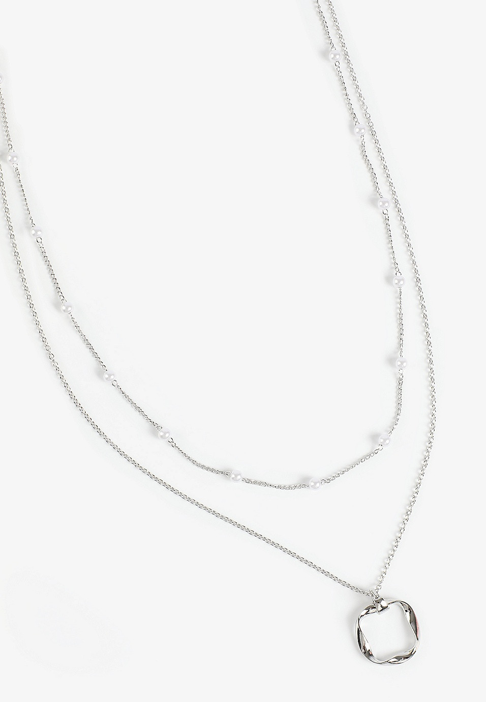 Silver Faux Pearl Twisted Square Pendant Layered Necklace | Maurices
