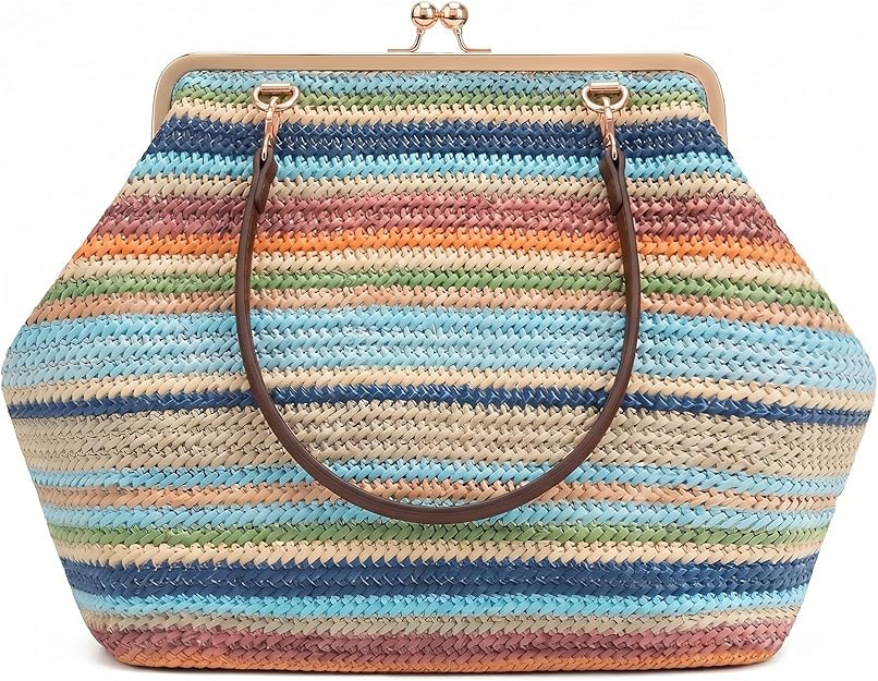 Kiss Lock Frame Handbag, PU Leather Shoulder Tote Bag Messenger Hobo Clutch Purse for Women Forma... | Amazon (US)
