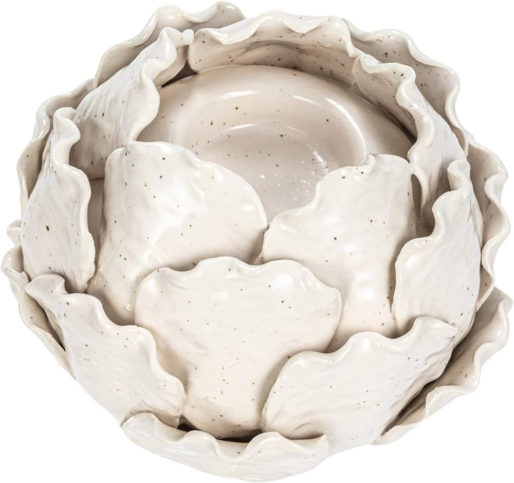 Bloomingville Artichoke Stoneware Decorative Tealight Candle Holder, Cream | Amazon (US)