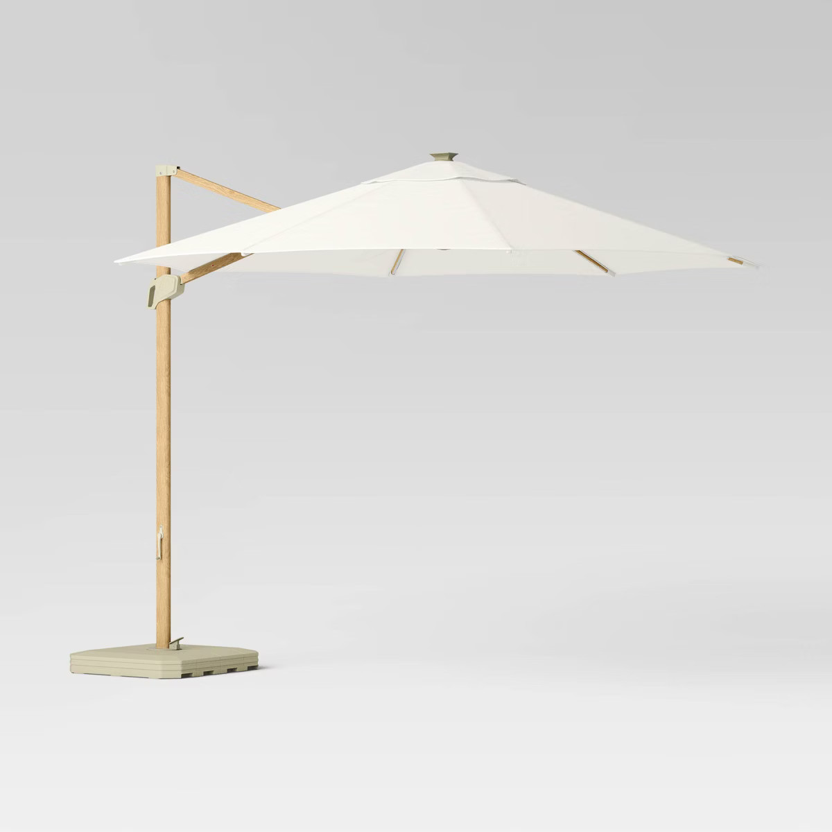 11' Round Offset Solar Outdoor Patio Market Umbrella Off-White with Light Wood Pole - Threshold... | Target