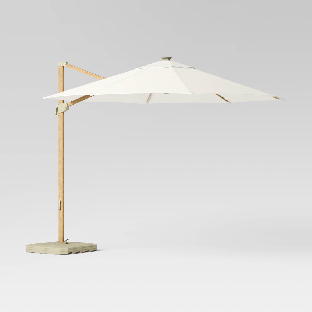 11' Round Offset Solar Outdoor Patio Market Umbrella Off-White with Light Wood Pole - Threshold... | Target