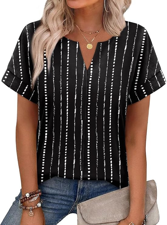 WIHOLL Womens Summer Tops 2026 Short Sleeve V Neck T Shirts Fashion Beach Vacation Clothes Busine... | Amazon (US)