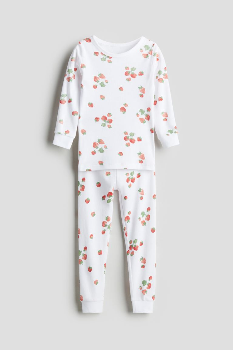 Printed Cotton Pajamas - White/strawberries - Kids | H&M US | H&M (US + CA)