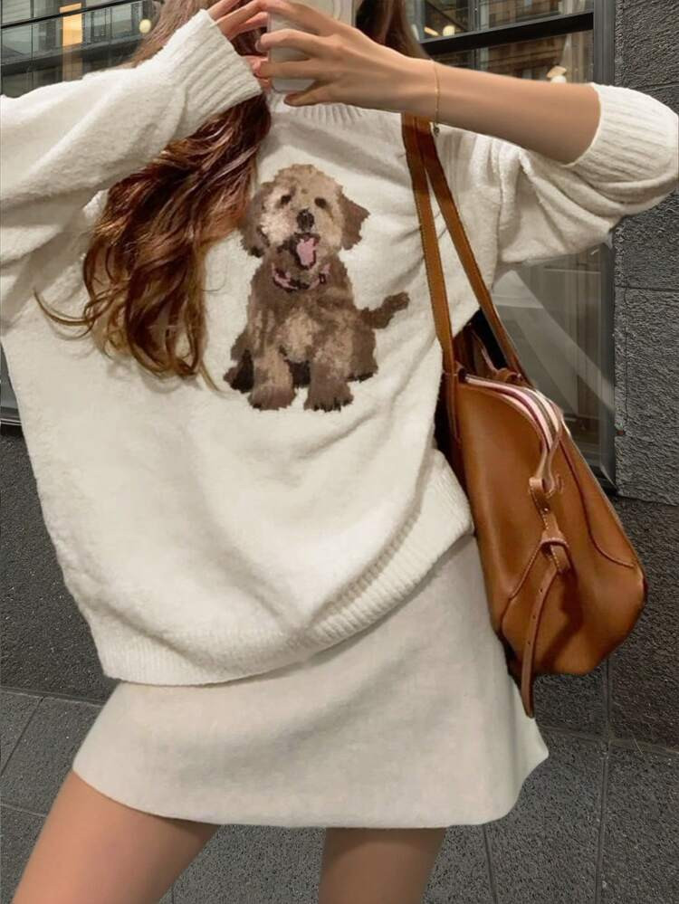 Fall Women Clothes Cream Sweater With Dog Design School Clothes Homecoming Cute Tops Women Y2k Cl... | SHEIN