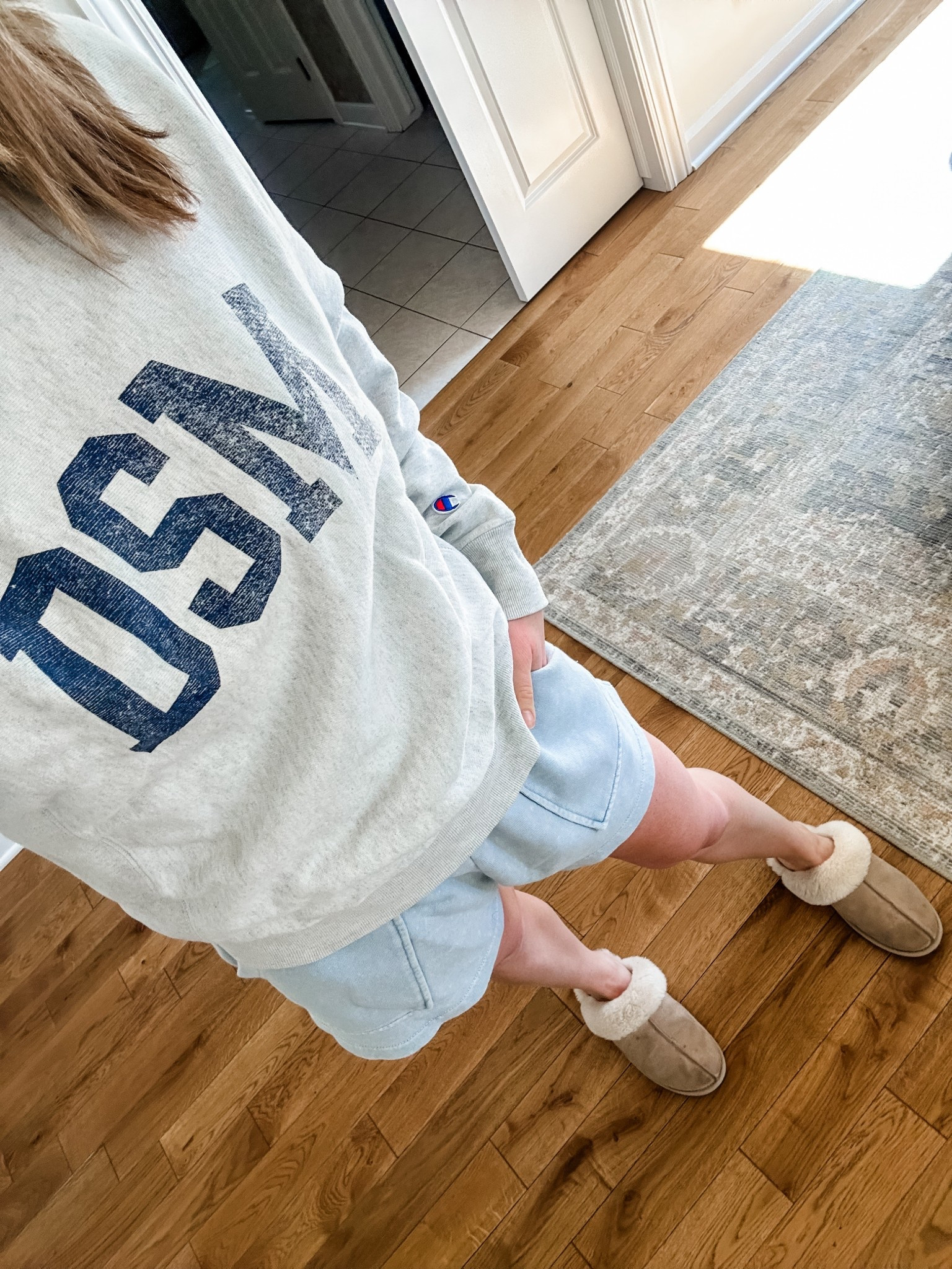 Warm enough for shorts 😭 linked these cozy new sweet shorts that are perfectly oversized (I did size up but unnecessary!)  

#LTKmomlife #LTKootd #LTKdayinmylife