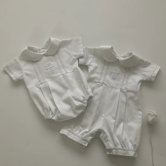 Baby Boy Christening Romper, Custom MADE TO ORDER, Sizes 000 - 2, Baptism Romper with religious c... | Etsy (US)