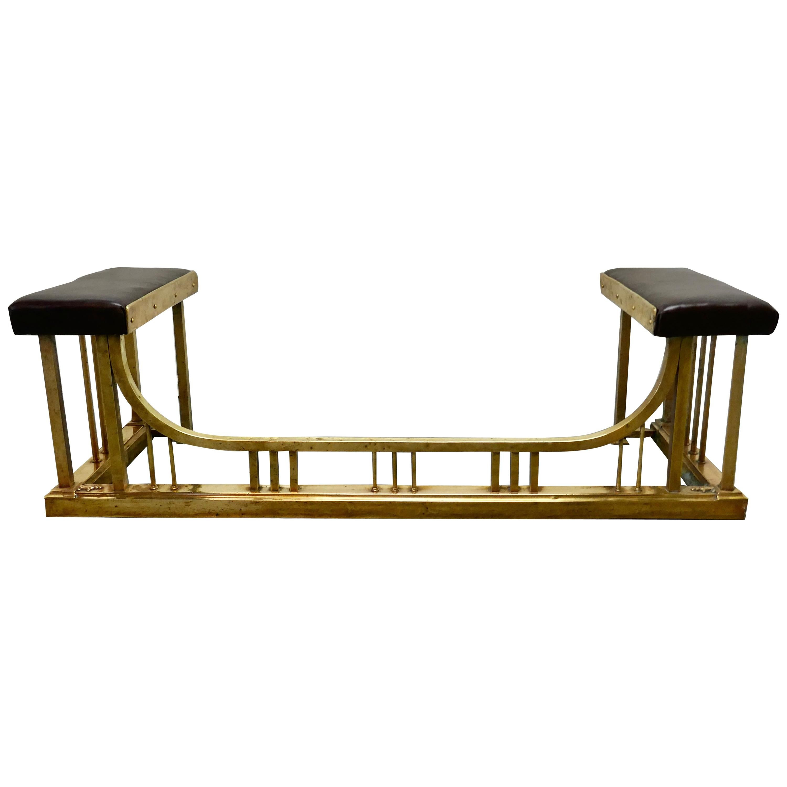 Large Brass and Leather Club Fender | 1stDibs