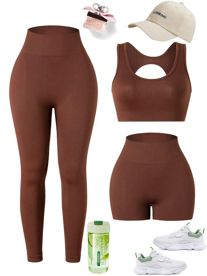 SHEIN Yoga Basic Conjunto deportivo inconsútil con estiramiento alto con abertura trasera | SHEI... | SHEIN