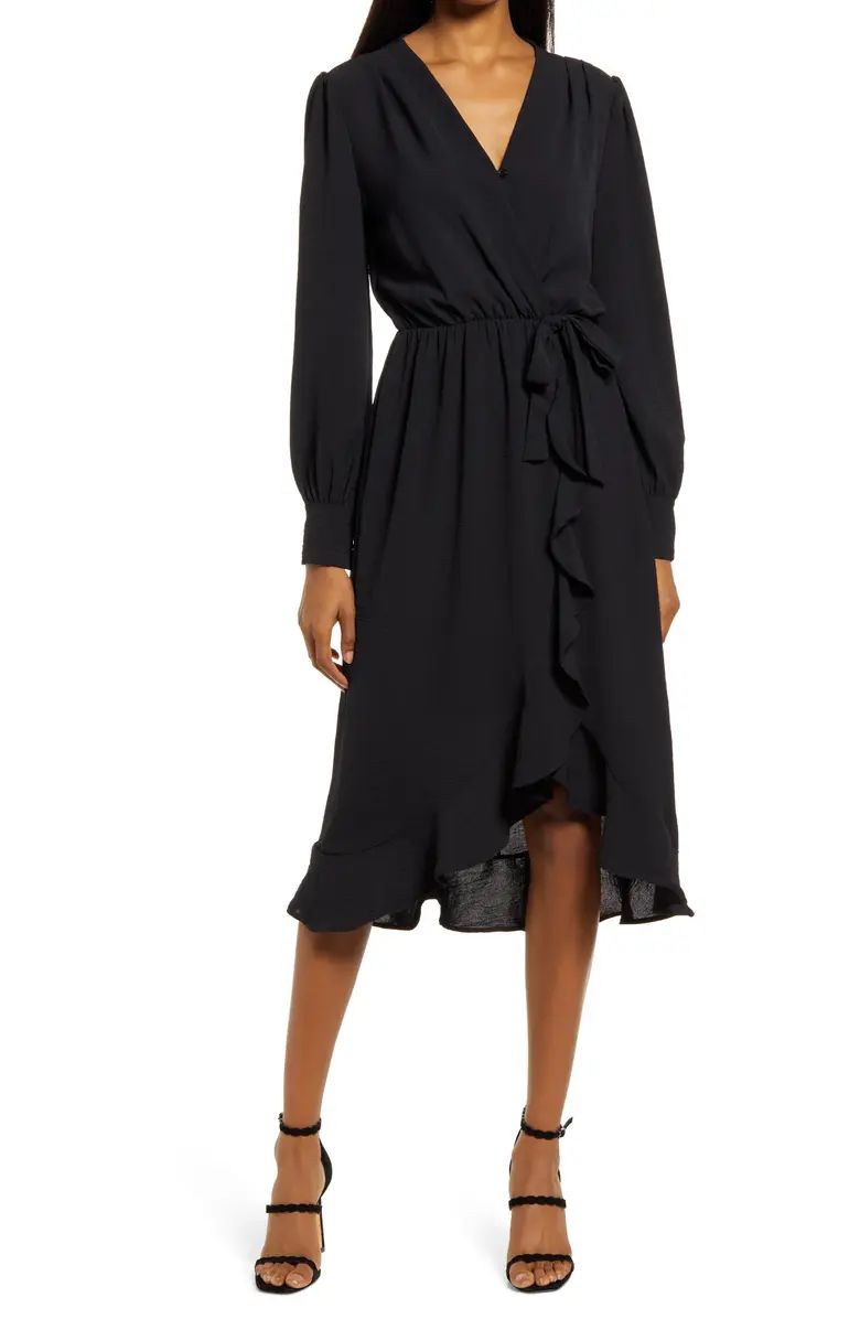 Fraiche by J Faux Wrap Ruffle Long Sleeve Dress | Nordstrom | Nordstrom