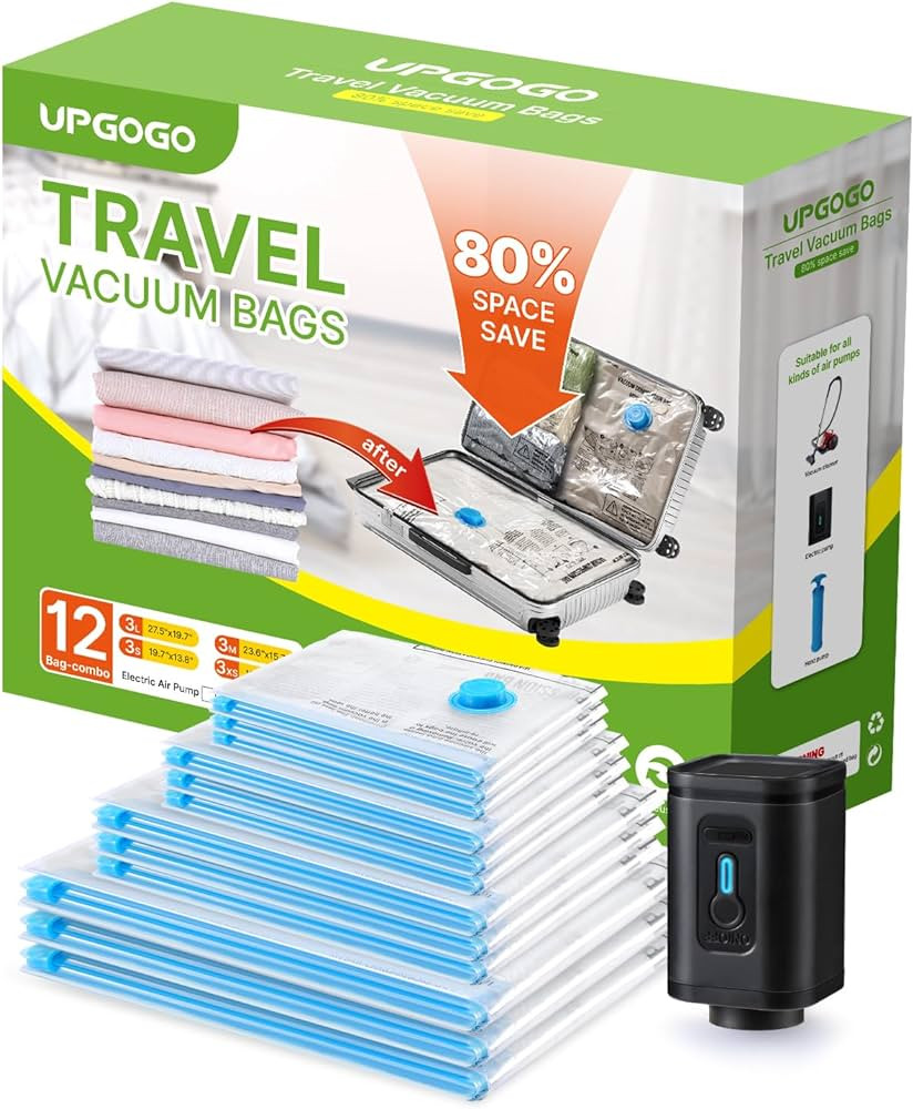 Combo 12 Pack Travel Vacuum Bags with Prtable Electric Pump,Vacuum Seal Bags for Clothing,Space S... | Amazon (US)