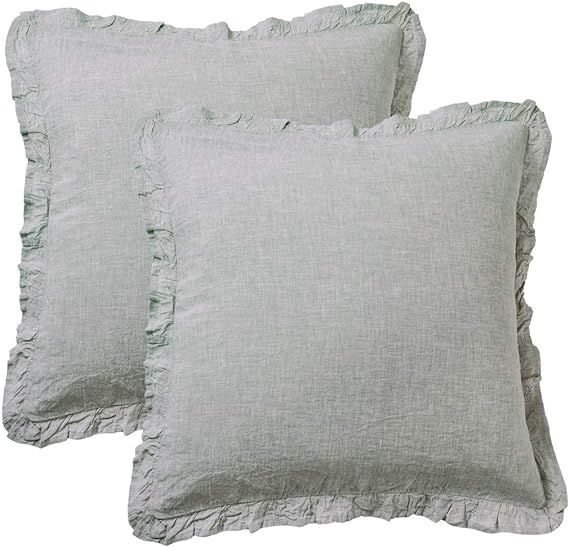PHF 100% French Linen Euro Sham with Ruffle, 26" X 26", Set of 2, Home Decoration Durable Breatha... | Amazon (US)