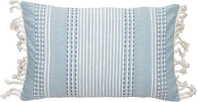 Foreside Home & Garden Blue Woven 14 x 22 inch Decorative Cotton Throw Pillow Cover with Insert a... | Amazon (US)