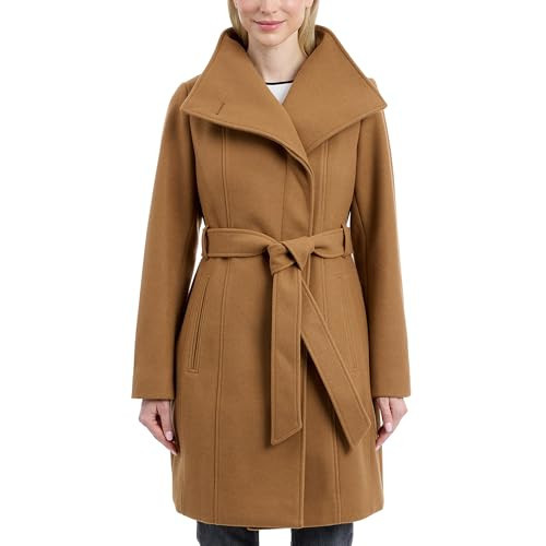 Michael Kors Womens Faux Wool Wrap Coat with Belt, Long Winter Coats for Women, Camel, Medium | Amazon (US)