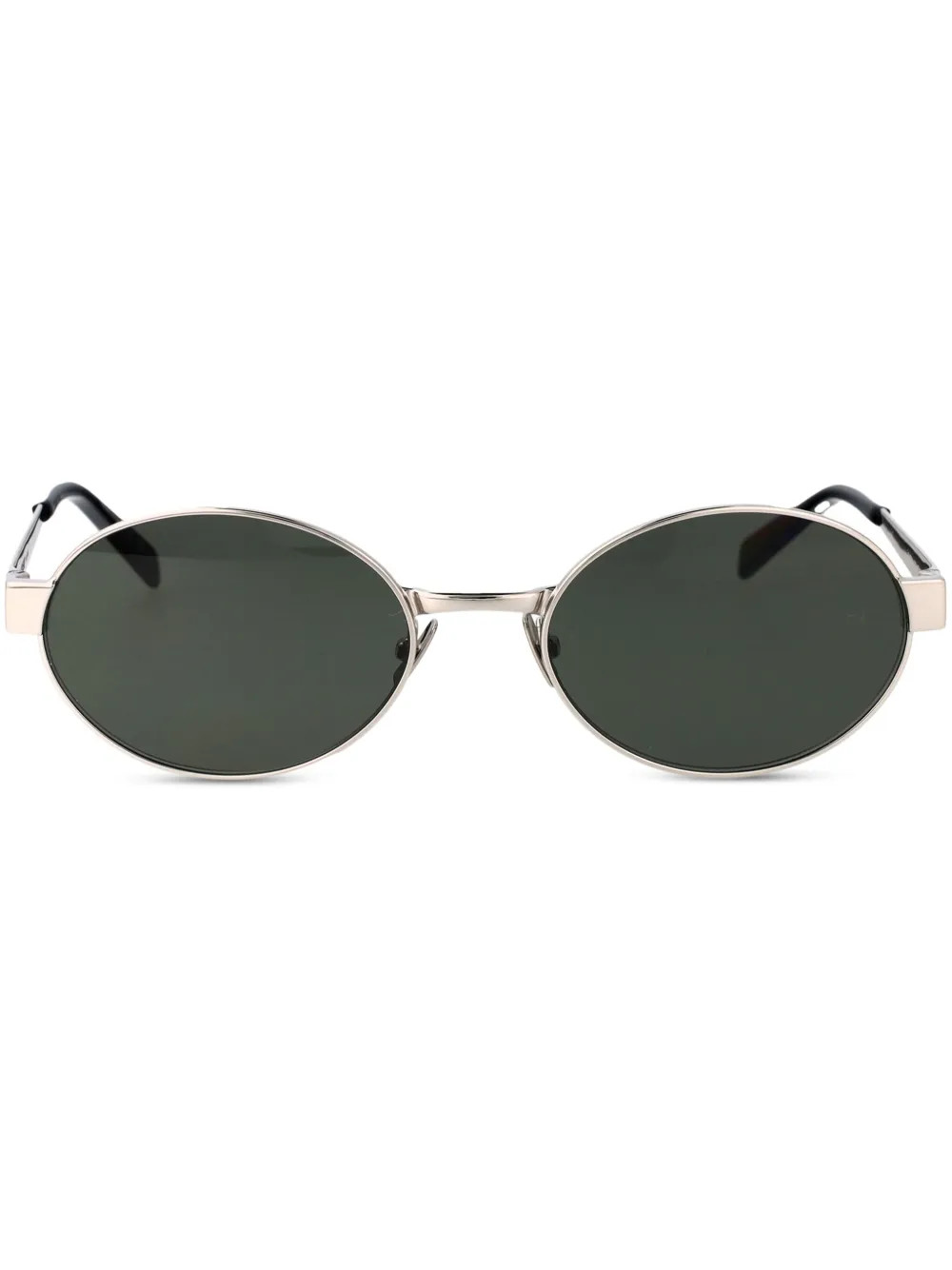 Saint Laurent Eyewear logo-engraved oval-frame Sunglasses | Silver | FARFETCH | Farfetch Global